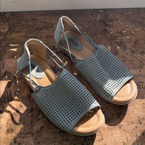 Bluish Gray Leather Perforated Sandals